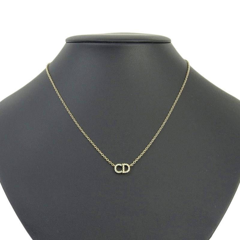 【ご予約】　美品　クリスチャン ディオール ネックレス ゴールド GP ロゴペンダント ラインストーン　中古品　其の二 Christian Dior（クリスチャン・ディオール） ディオール ロゴ