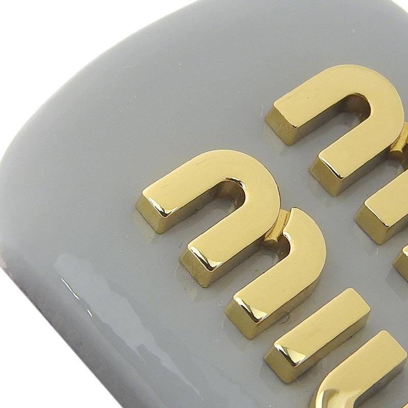 ミュウミュウ MIUMIU ヘアアクセサリー ロゴ バレッタ ヘアクリップ パテントレザー パールグレー 5IF092 069 中古 新入荷 OBJ0296 | miu miu | 04