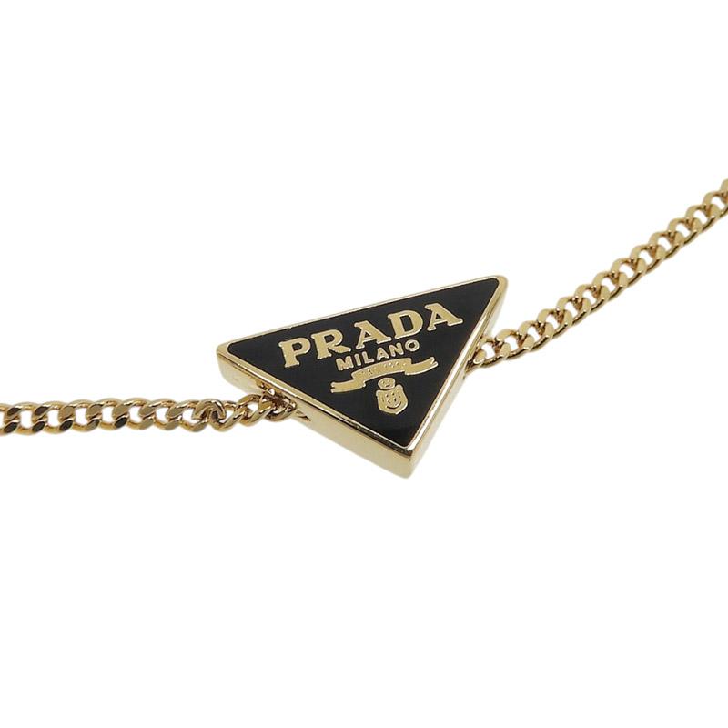 プラダ PRADA トライアングルロゴ エナメル メタル ブレスレット GP ブラック/ゴールド色 1IB738 中古 新入荷 OBJ0312 | PRADA | 02