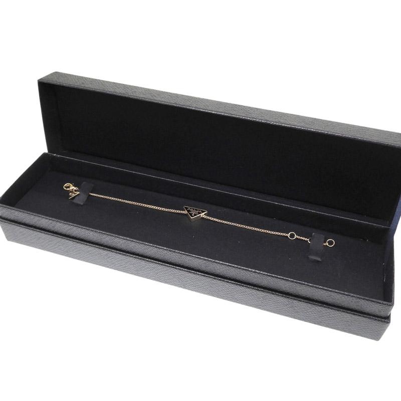 プラダ PRADA トライアングルロゴ エナメル メタル ブレスレット GP ブラック/ゴールド色 1IB738 中古 新入荷 OBJ0312 | PRADA | 06