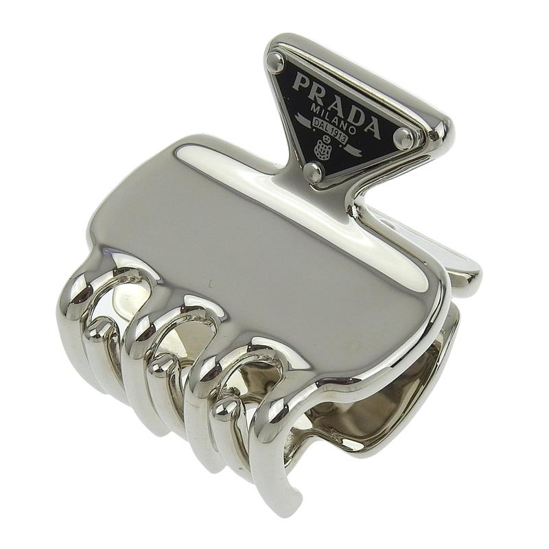 PRADA メタルヘアクリップ ロゴ スティールグレー PRADA スティールグレー メタル ヘアクリップ