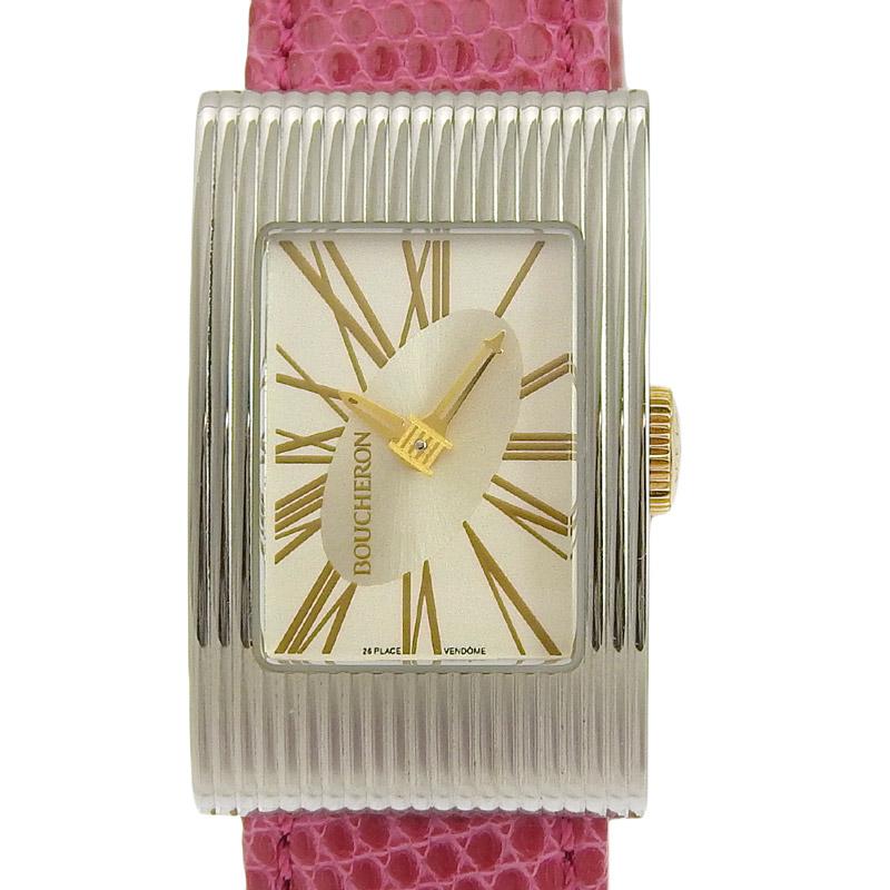 ブシュロン BOUCHERON 時計 リフレ クォーツ 腕時計 レディース SS/K18/レザー シルバー文字盤  中古 新入荷 OW0438 BOUCHERON（ブシュロン） 時計 リフレ クォーツ 腕時計 レディース SS