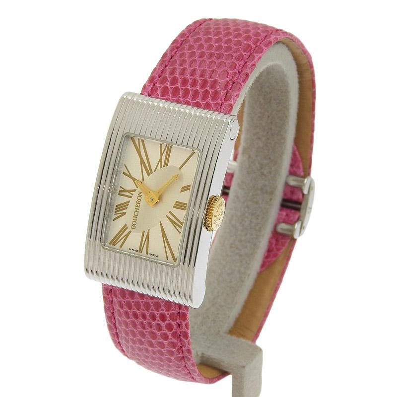 ブシュロン BOUCHERON 時計 リフレ クォーツ 腕時計 レディース SS/K18/レザー シルバー文字盤  中古 新入荷 OW0438 BOUCHERON（ブシュロン） 時計 リフレ クォーツ 腕時計 レディース SS