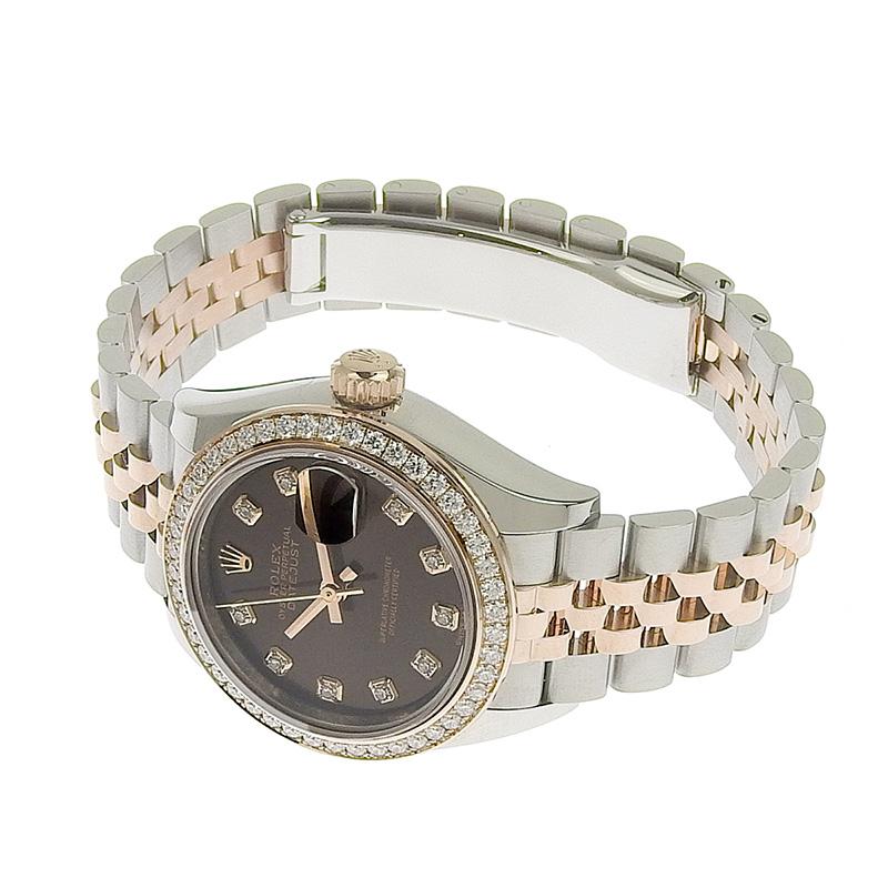 ロレックス ROLEX デイトジャスト SS/PG 10Pダイヤ ダイヤベゼル チョコレート文字盤 ランダム番 2017年 279381RBR 中古 新入荷 RO0258 デイトジャスト ロレックス ROLEX SS/PG 10Pダイヤ ダイヤベゼル