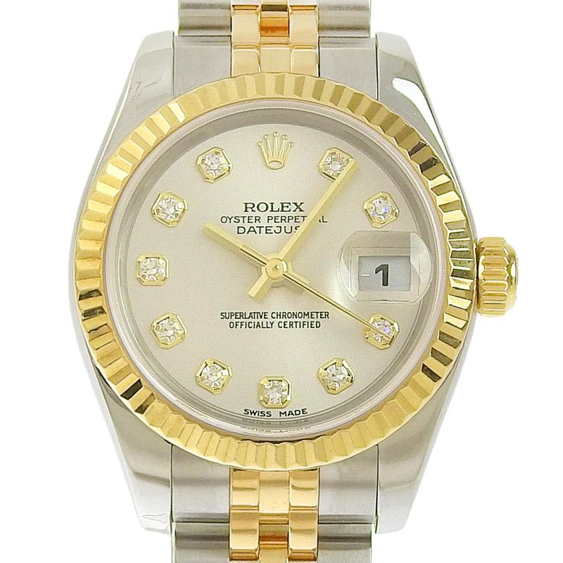 ロレックス ROLEX デイトジャスト レディース 自動巻き 腕時計 SS/YG 10Pダイヤ シルバー文字盤 D番 2005年 179173G 中古 新入荷 RO0272 | デイトジャスト
