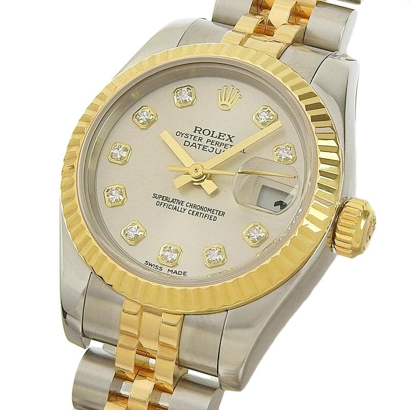 ロレックス ROLEX デイトジャスト レディース 自動巻き 腕時計 SS/YG 10Pダイヤ シルバー文字盤 D番 2005年 179173G 中古 新入荷 RO0272 | デイトジャスト | 02