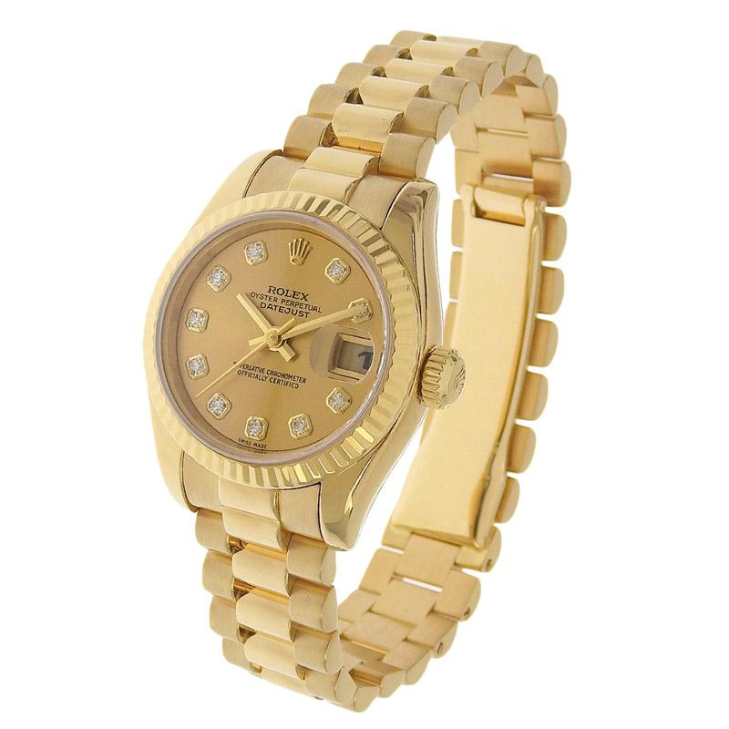 ロレックス ROLEX デイトジャスト レディース 自動巻き K18YG 10Pダイヤモンド シャンパン文字盤 Y番 2003年 179178G 中古 新入荷 RO0276 デイトジャスト ロレックス ROLEX レディース 自動巻き K18YG 10P