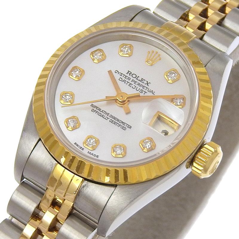 ロレックス ROLEX デイトジャスト レディース 自動巻き 腕時計 SS/YG 10Pダイヤ シェル文字盤 U番 1997年 69173NG 中古 新入荷 RO0289 デイトジャスト ロレックス レディース 自動巻き 腕時計 SS/YG 10P