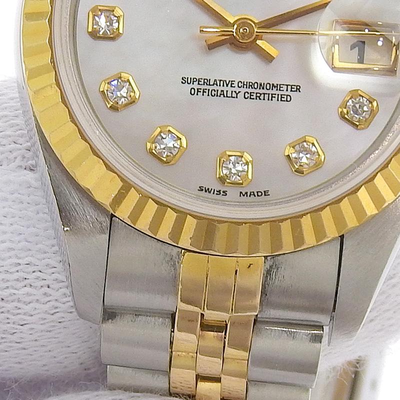ロレックス ROLEX デイトジャスト レディース 自動巻き 腕時計 SS/YG 10Pダイヤ シェル文字盤 U番 1997年 69173NG 中古 新入荷 RO0289 デイトジャスト ロレックス ROLEX レディース 自動巻き 腕時計 SS/YG