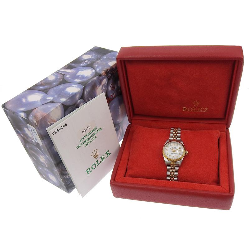 ロレックス ROLEX デイトジャスト レディース 自動巻き 腕時計 SS/YG 10Pダイヤ シェル文字盤 U番 1997年 69173NG 中古 新入荷 RO0289 デイトジャスト ロレックス ROLEX レディース 自動巻き 腕時計 SS/YG