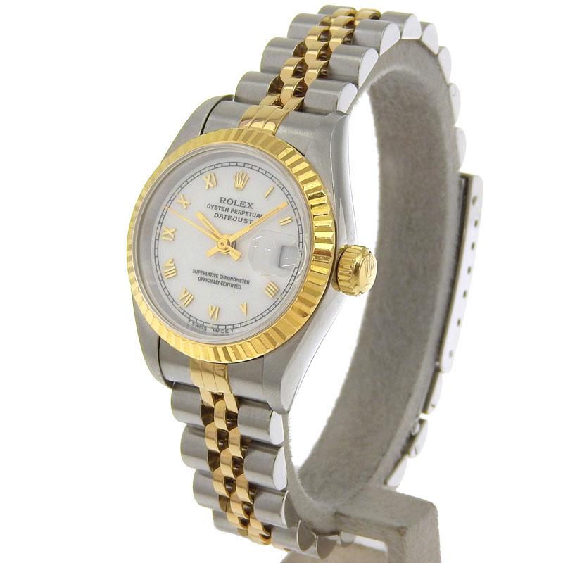 ロレックス ROLEX デイトジャスト レディース 自動巻き 時計 SS/YG ホワイトローマン ホワイト文字盤 W番 1994年 69173 中古 新入荷 RO0294 デイトジャスト ロレックス ROLEX レディース 自動巻き 時計 SS/YG