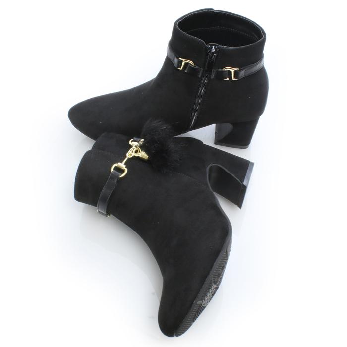 2way ファー付き ストラップ 太ヒール ショートブーツ レディース