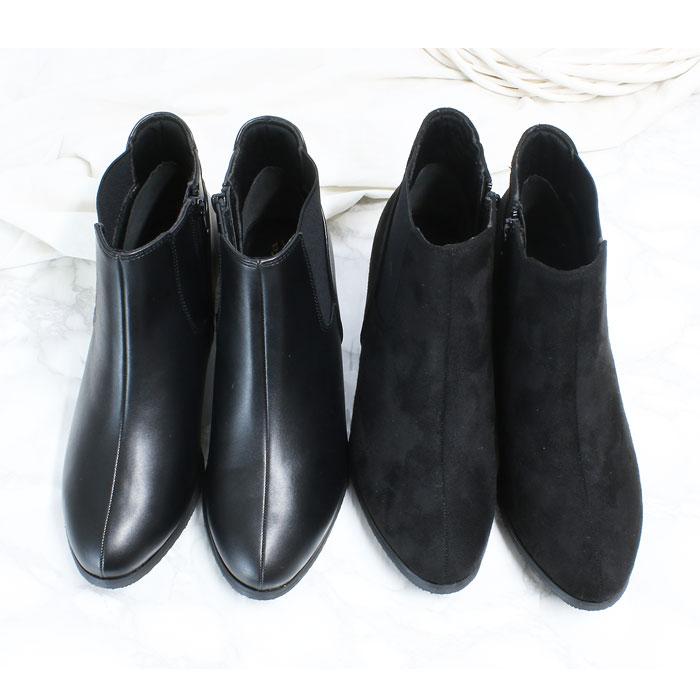 アーモンドトゥ ゴールドライン サイドゴア ショートブーツ レディース