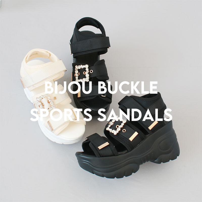 ビジューバックル ベルクロ 9cm 厚底 スニーカーソール スポーツ