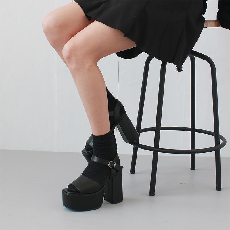 アンクルストラップ 厚底 12cm 美脚 太ヒール チャンキーヒール