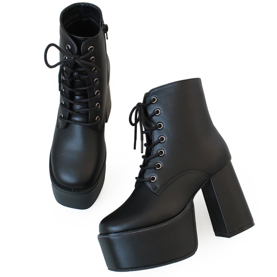 爆買】レースアップ スクエアトゥ 厚底 チャンキーヒール サイドジップ