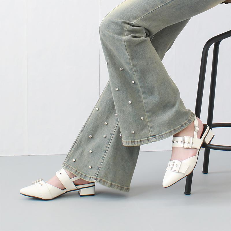 ポインテッドトゥ スリングバック バックストラップ パンプス ミュール