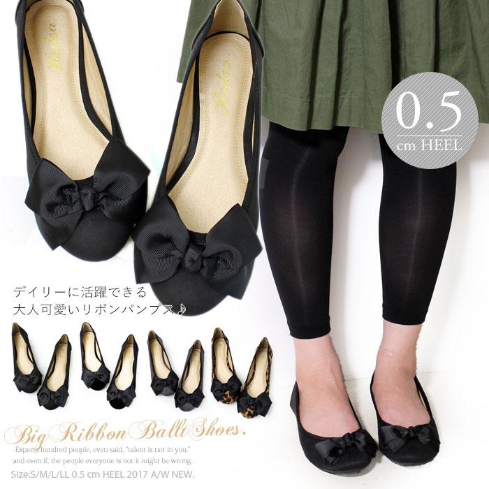 爆買】パンプス レディース ぺたんこ 大きめリボン バレエシューズ 黒