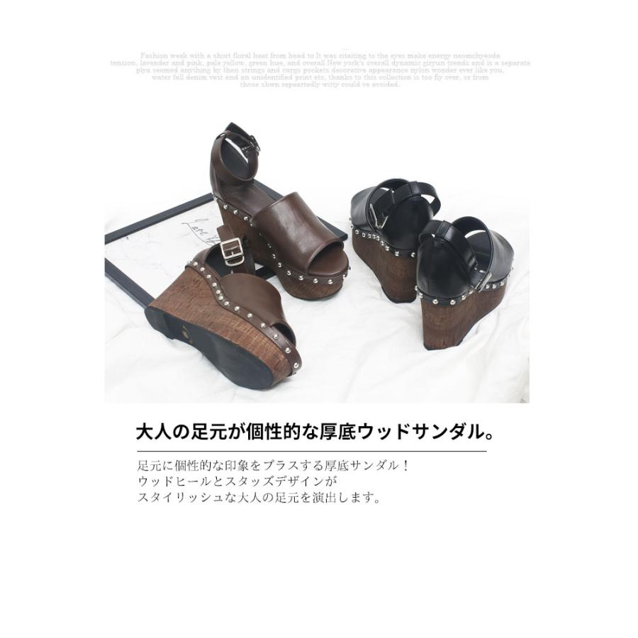 在庫限り特別価格 厚底 ウッドヒール ストラップ サンダル