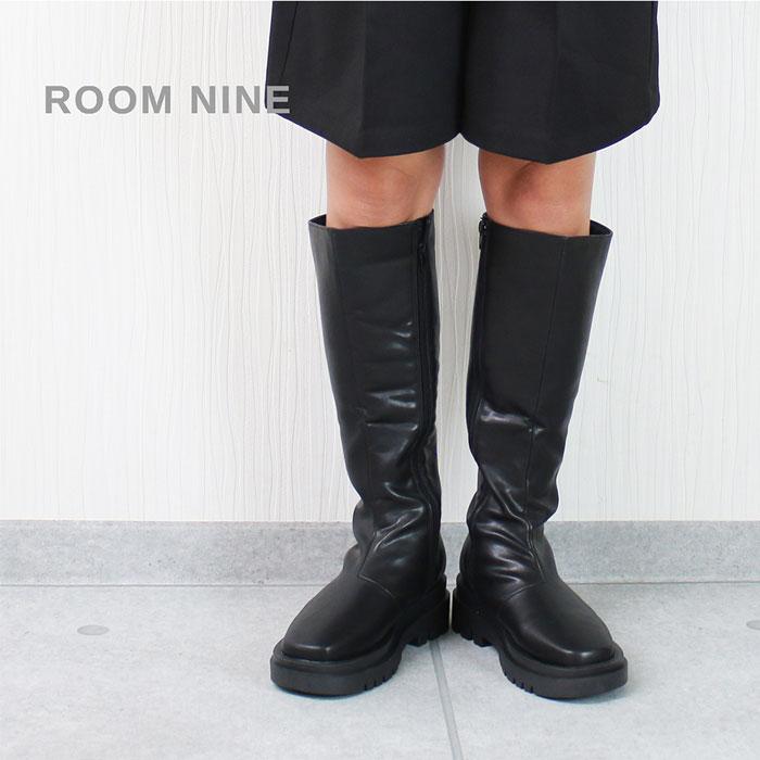 厚底 トラックソール サイドジップ ロングブーツ レディース 黒 美脚