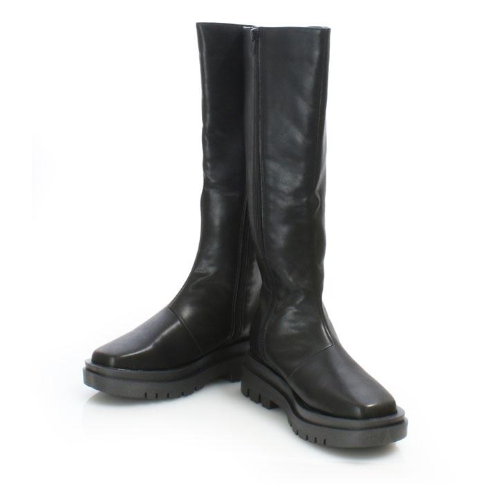 厚底 トラックソール サイドジップ ロングブーツ レディース 黒 美脚