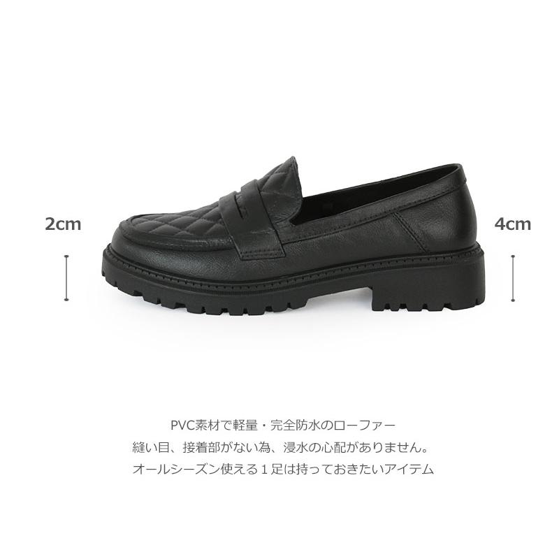 【爆買】軽量 レイン ローファー キルティングデザイン 完全防水 雨晴兼用 PVC素材 雨靴 レディース 通勤 通学 トラックソール tc-16111 |  | 01