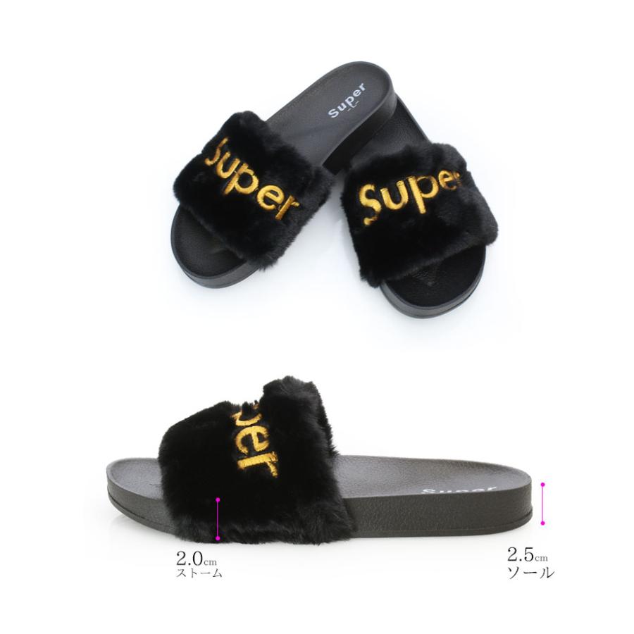 ロゴ入り 軽量 ファー サンダル レディース もこもこ 秋 歩きやすい tk