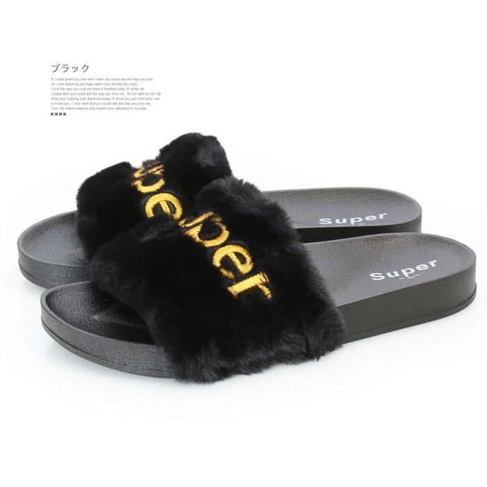 ロゴ入り 軽量 ファー サンダル レディース もこもこ 秋 歩きやすい tk