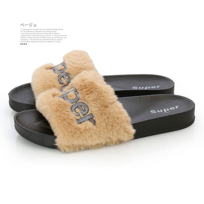 厚底 プラットフォーム ファーサンダル  サンダル　もこもこ　厚底スリッパサンダル　スタイルアップ　履きやすい　歩きやすい　脱ぎやすい ロゴ入り 軽量 ファー サンダル レディース もこもこ 秋 歩きやすい tk