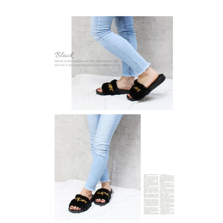 ロゴ入り 軽量 ファー サンダル レディース もこもこ 秋 歩きやすい tk