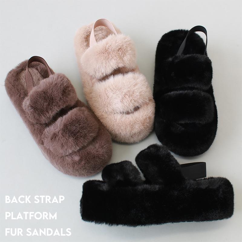 爆買】厚底 ファーサンダル バックストラップ 軽量 屈曲ソール