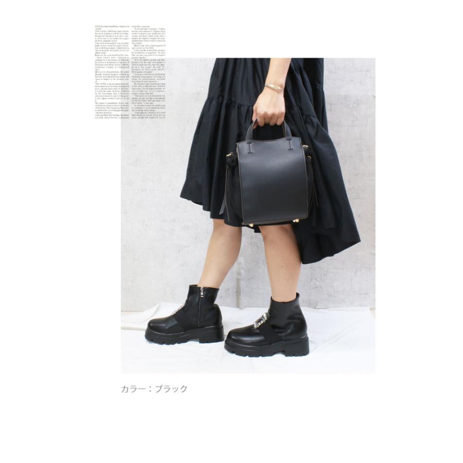 【美品】 MANA サイドジップ ブーツ 35 厚底 ブラック スクエアトゥ EVOL/イーボル】 厚底サイドジップストレッチブーツ IX5468 （ブラック