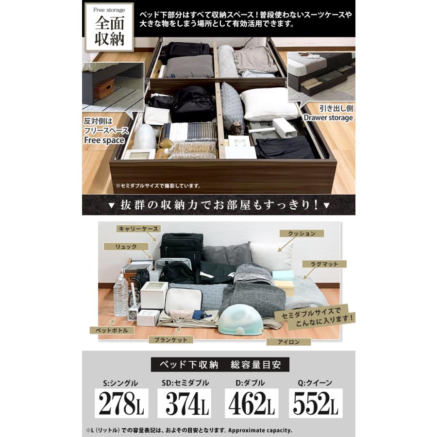 ベッド クイーンベッド マットレスセット 収納付きベッド 引き出し