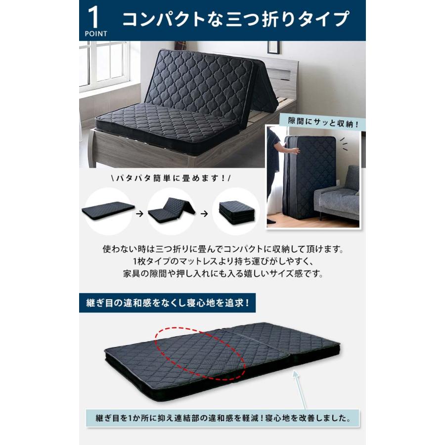 三つ折りポケットコイルマットレス 厚み10cm S 97cm ブラック メッシュ