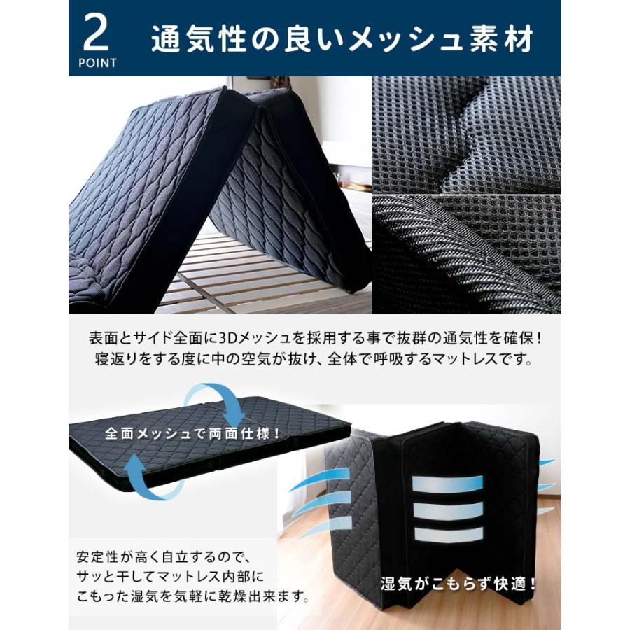 三つ折りポケットコイルマットレス 厚み10cm S 97cm ブラック メッシュ