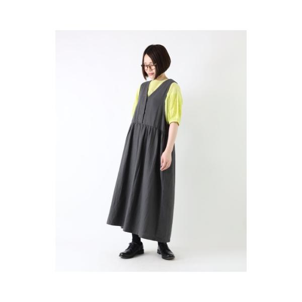 ワンピース ノースリーブ ロング 綿 麻 コットン リネン Vネック