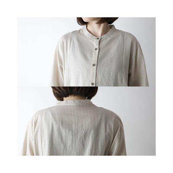 チュニック コットン 綿 前開き 長袖 先染め ストライプ 秋 冬