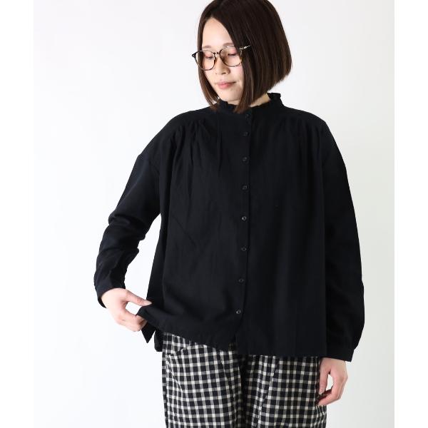 ブラウス フランネル ネルシャツ 綿 コットン フリル襟 前開き 羽織