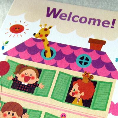 ポストカード「Welcome!」 家 引越し 動物 可愛い はがき カード 