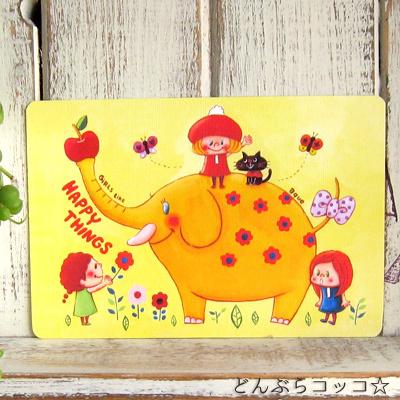 ポストカード「HAPPY THINGS」 女の子 ぞう 幸せ 可愛い はがき カード｜room505