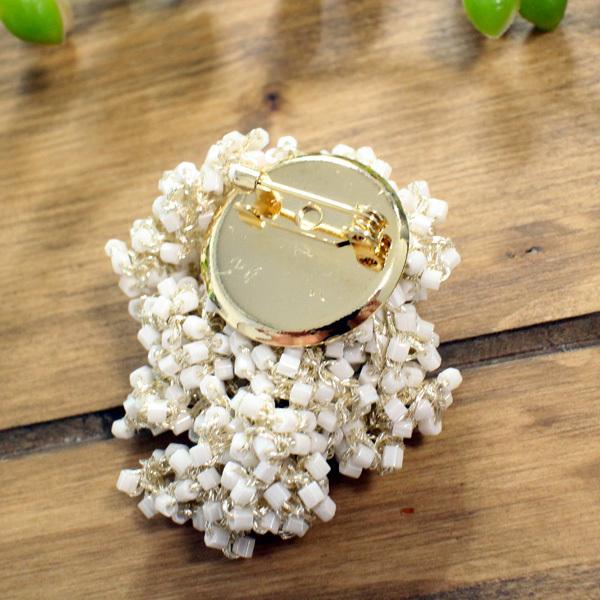 ブローチ ビーズクロッシェ 編み 花 ハンドメイド フラワー 上品 ミニ 