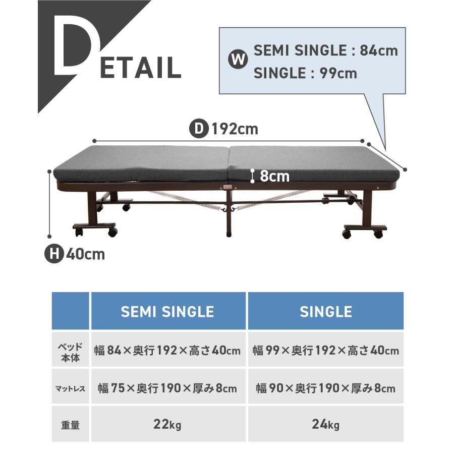 折りたたみベッド ハイタイプ 高さ40cm 完成品 リクライニング 5段階 くつろげる 布団敷いたまま折りたたみ可 高反発 ウレタン シングル AQUA 44710113｜roomdesign｜12