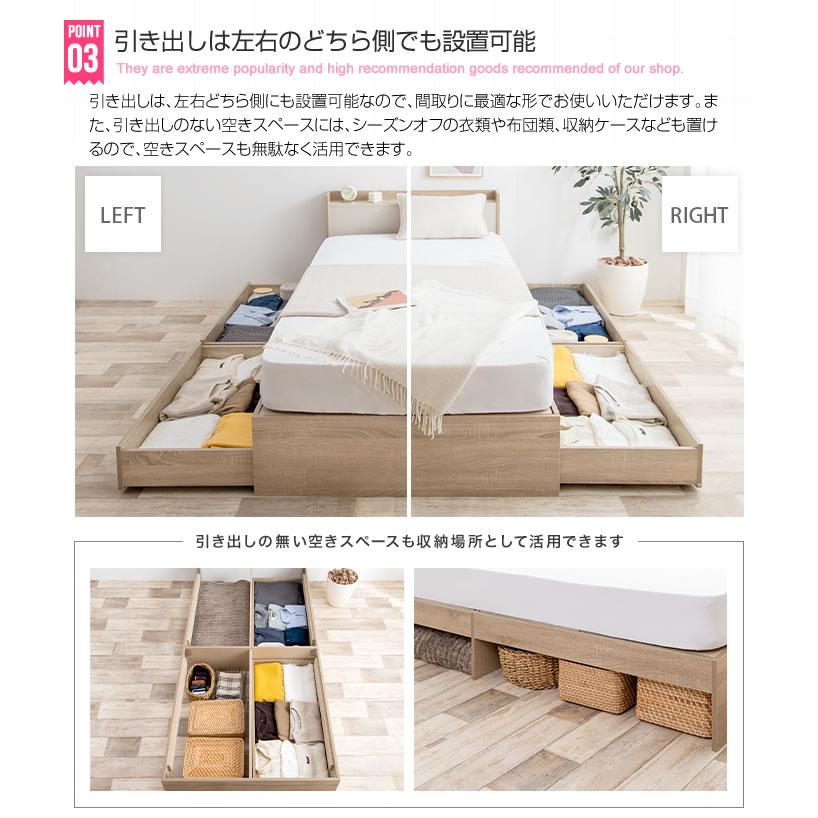 シングル】Erin 宮棚&コンセント付き引き出し収納ベッド