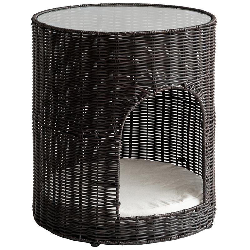 ガラストップサイドテーブル ガラストップベッドサイドテーブル 中 猫