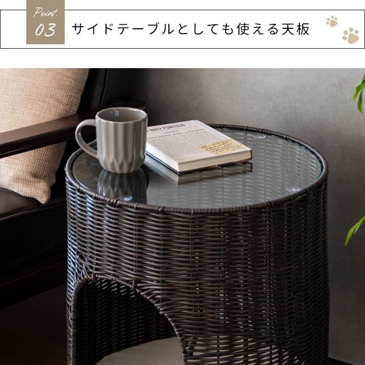 キャットハウス サイドテーブル ガラス天板 クッション付き 猫ちぐら
