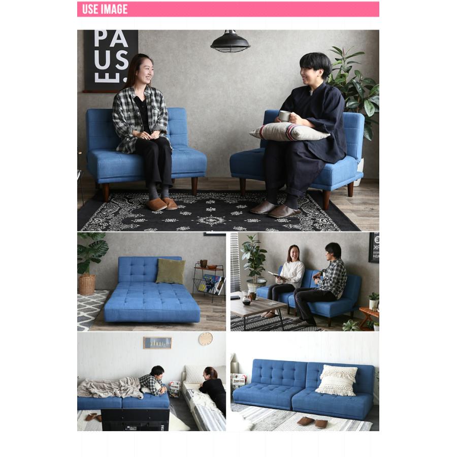 デニム柄2人掛けリクライニングソファ、ソファベッド ソファー ソファベッド ローソファ 2人掛け おしゃれ 2人用