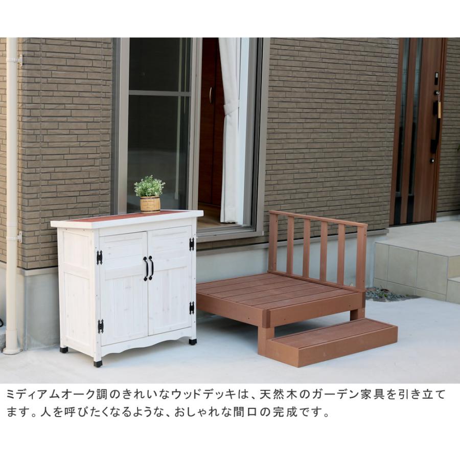 人工木 ウッドデッキ 6点セット 縁台3台 ステップ ストレートフェンス コーナーフェンス付き ecofeel エコフィール 樹脂製 縁側 デッキ DIY 庭 ベランダの画像