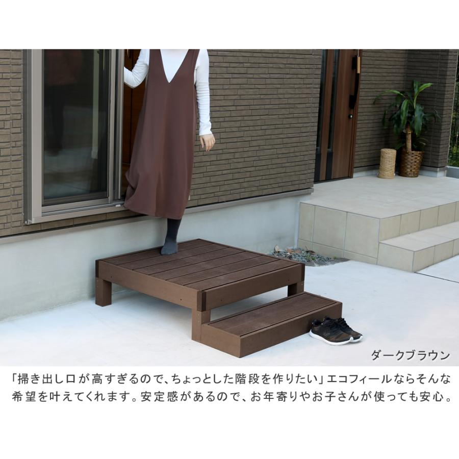 人工木 ウッドデッキ5点セット 縁台4台 ステップ付き セット ecofeel エコフィール ブラウン2色 樹脂製 縁台 縁側 DIY キット ウッドテラス メンテナンスフリーの画像