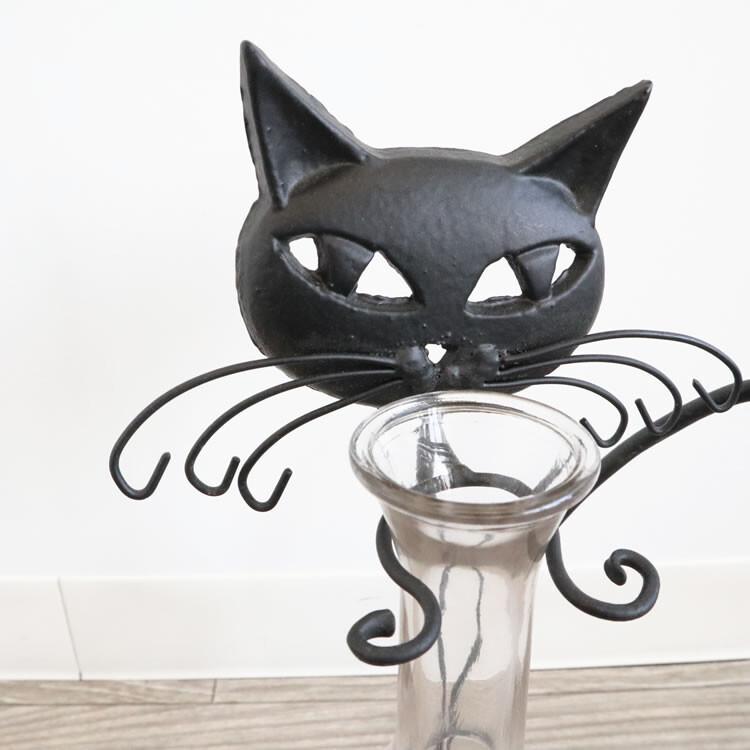 黒猫アイアン一輪挿し花瓶 ガラスフラワーベース ブラック 幅16cm高さ28cm奥行10cm ねこ ネコ モダン クラシック 海外風 かわいい おしゃれ S ルーメルインテリアyahoo Shop 通販 Yahoo ショッピング
