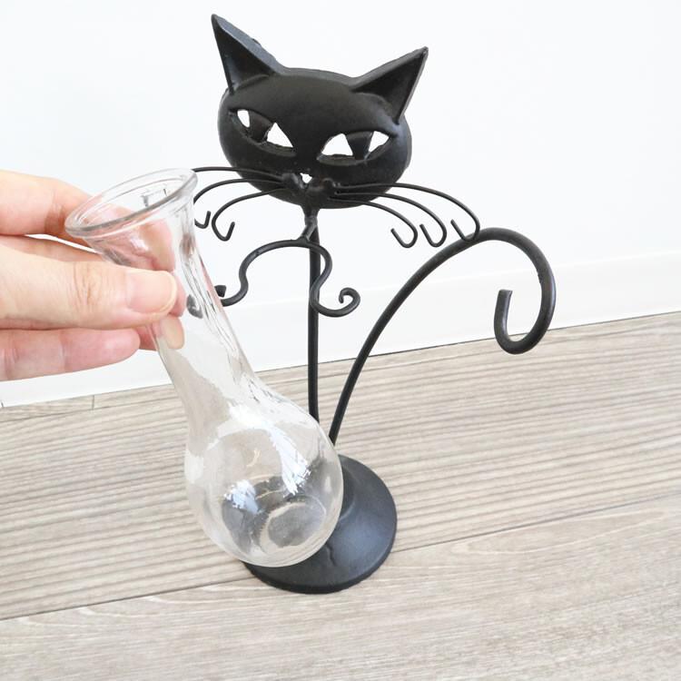 黒猫アイアン一輪挿し花瓶 ガラスフラワーベース ブラック 幅16cm高さ28cm奥行10cm ねこ ネコ モダン クラシック 海外風 かわいい おしゃれ S ルーメルインテリアyahoo Shop 通販 Yahoo ショッピング